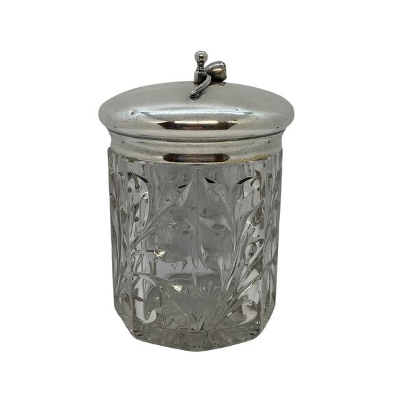 1920’s Arts & Crafts Glass Pipe Tobacco Humidor With Pipe Design Lid - Picture 3 of 12